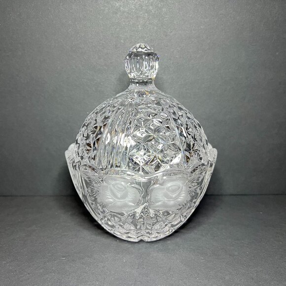 Vintage Anna Hutte Bleikristall Lead Crystal Etched Rose Candy Bowl Dish w/ Lid - Picture 3 of 9